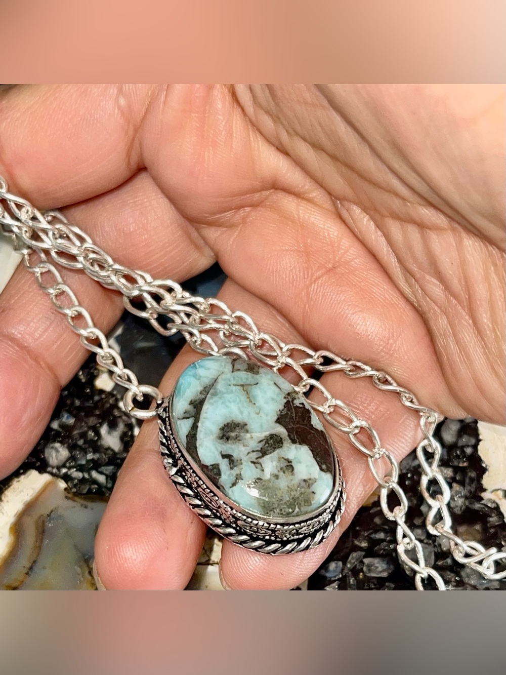 DR Caribbean Larimar Crystal Pendant Necklace - Picture 12 of 17